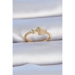 Mey İthalat® Pirinç Gold Renk Zirkon Taşlı Kalp Model Kadın Yüzük