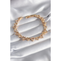 Mey İthalat® Pirinç Gold Renk Zirkon Taşlı Kalp Model VIP Seri Kadın Bileklik