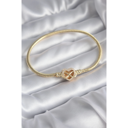 Mey İthalat® Pirinç Gold Renk Zirkon Taşlı Kalp Sonsuzluk Model Charm Kadın Bileklik