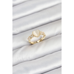 Mey İthalat® Pirinç Gold Renk Zirkon Taşlı Kalpli Kadın Yüzük