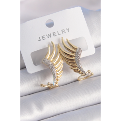 Mey İthalat® Pirinç Gold Renk Zirkon Taşlı Kanat Model Kadın Küpe