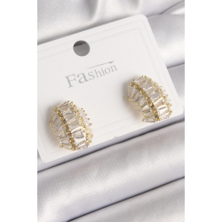 Mey İthalat® Pirinç Gold Renk Zirkon Taşlı Kaplumbağa Kabuğu Model Kadın Küpe