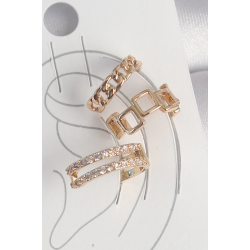 Mey İthalat® Pirinç Gold Renk Zirkon Taşlı Kare Zincir Model Kadın Kıkırdak Küpe