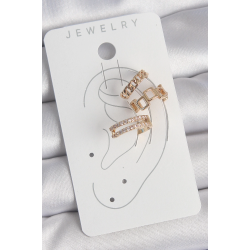 Mey İthalat® Pirinç Gold Renk Zirkon Taşlı Kare Zincir Model Kadın Kıkırdak Küpe