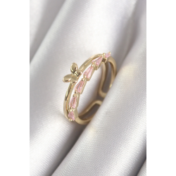 Mey İthalat® Pirinç Gold Renk Zirkon Taşlı Kelebek Figür Kadın Yüzük