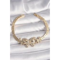 Mey İthalat® Pirinç Gold Renk Zirkon Taşlı Kelebek Model Kadın Bileklik