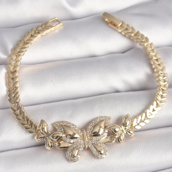 Mey İthalat® Pirinç Gold Renk Zirkon Taşlı Kelebek Model Kadın Bileklik