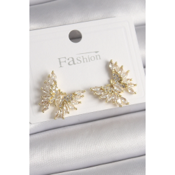 Mey İthalat® Pirinç Gold Renk Zirkon Taşlı Kelebek Model Kadın Küpe
