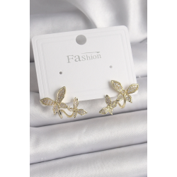 Mey İthalat® Pirinç Gold Renk Zirkon Taşlı Kelebek Model Kadın Küpe