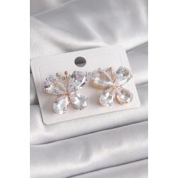 Mey İthalat® Pirinç Gold Renk Zirkon Taşlı Kelebek Model Kadın Küpe