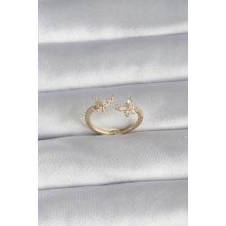 Mey İthalat® Pirinç Gold Renk Zirkon Taşlı Kelebek Model Kadın Yüzük