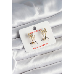 Mey İthalat® Pirinç Gold Renk Zirkon Taşlı Kelebek Model Kadın Küpe