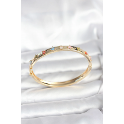 Mey İthalat® Pirinç Gold Renk Zirkon Taşlı Kelepçe Bileklik