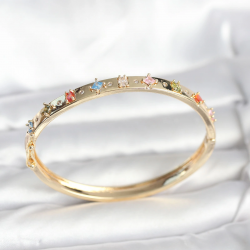 Mey İthalat® Pirinç Gold Renk Zirkon Taşlı Kelepçe Bileklik