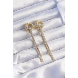 Mey İthalat® Pirinç Gold Renk Zirkon Taşlı Kıvrım Detay Sallantılı Küpe