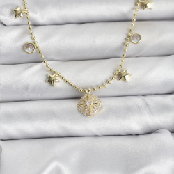 Mey İthalat® Pirinç Gold Renk Zirkon Taşlı Kutup Yıldızı Model Kadın Kolye