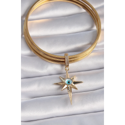 Mey İthalat® Pirinç Gold Renk Zirkon Taşlı Kutup Yıldızı Nazar Boncuk Detay Ajda Charm