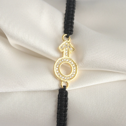 Mey İthalat® Pirinç Gold Renk Zirkon Taşlı Mars Figür Asansörlü Makrome Model Kadın Bileklik