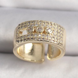 Mey İthalat® Pirinç Gold Renk Zirkon Taşlı Messika Model Ayarlanabilir Kadın Yüzük