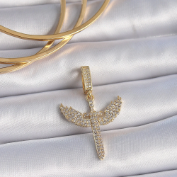 Mey İthalat® Pirinç Gold Renk Zirkon Taşlı Mikail Model Ajda Charm