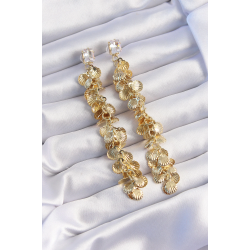 Mey İthalat® Pirinç Gold Renk Zirkon Taşlı Minimal Deniz Kabuklu Sallantılı Küpe