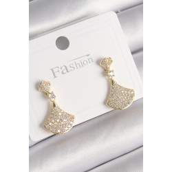 Mey İthalat® Pirinç Gold Renk Zirkon Taşlı Motif Model Kadın Küpe