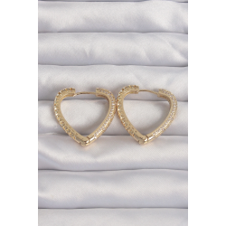 Mey İthalat® Pirinç Gold Renk Zirkon Taşlı Motifli Kalp Küpe