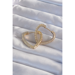 Mey İthalat® Pirinç Gold Renk Zirkon Taşlı Motifli Kalp Küpe