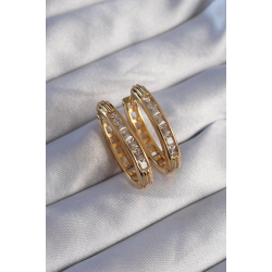 Mey İthalat® Pirinç Gold Renk Zirkon Taşlı Oval Model Küpe