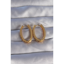 Mey İthalat® Pirinç Gold Renk Zirkon Taşlı Oval Model Küpe