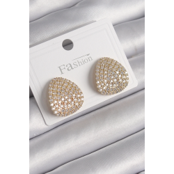 Mey İthalat® Pirinç Gold Renk Zirkon Taşlı Plaka Model Kadın Küpe