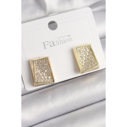 Mey İthalat® Pirinç Gold Renk Zirkon Taşlı Plaka Model Kadın Küpe