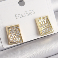 Mey İthalat® Pirinç Gold Renk Zirkon Taşlı Plaka Model Kadın Küpe