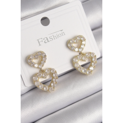 Mey İthalat® Pirinç Gold Renk Zirkon Taşlı Sallantı Kalp Model Kadın Küpe