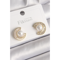 Mey İthalat® Pirinç Gold Renk Zirkon Taşlı Salyangoz Model İnci Detay Kadın Küpe