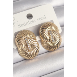 Mey İthalat® Pirinç Gold Renk Zirkon Taşlı Sarmal Model Kadın Küpe