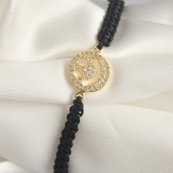 Mey İthalat® Pirinç Gold Renk Zirkon Taşlı Taç Figür Asansörlü Makrome Model Kadın Bileklik