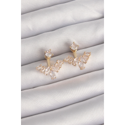 Mey İthalat® Pirinç Gold Renk Zirkon Taşlı V Model Küpe