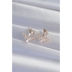 Mey İthalat® Pirinç Gold Renk Zirkon Taşlı V Model Küpe