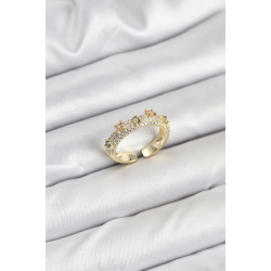 Mey İthalat® Pirinç Gold Renk Zirkon Taşlı Vintage Kadın Yüzük