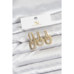 Mey İthalat® Pirinç Gold Renk Zirkon Taşlı Vintage Model YSX Trio Küpe Seti