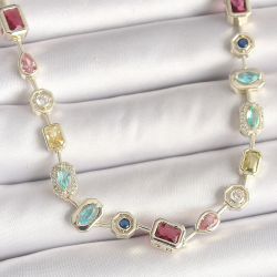 Mey İthalat® Pirinç Gold Renk Zirkon Taşlı VIP Seri Kadın Kolye