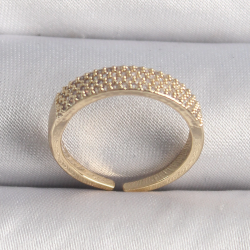 Mey İthalat® Pirinç Gold Renk Zirkon Taşlı VIP Seri Kadın Yüzük