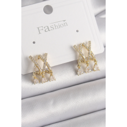 Mey İthalat® Pirinç Gold Renk Zirkon Taşlı X Model Sallantı Detay Kadın Küpe