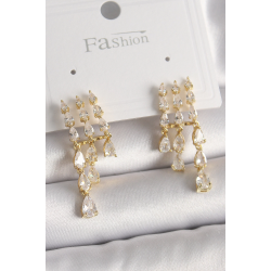 Mey İthalat® Pirinç Gold Renk Zirkon Taşlı Yağmur Model Kadın Küpe