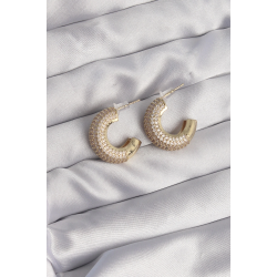 Mey İthalat® Pirinç Gold Renk Zirkon Taşlı Yarım Halka Küpe