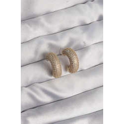 Mey İthalat® Pirinç Gold Renk Zirkon Taşlı Yarım Halka Küpe