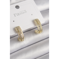 Mey İthalat® Pirinç Gold Renk Zirkon Taşlı Yarım Halka Model Kadın Küpe