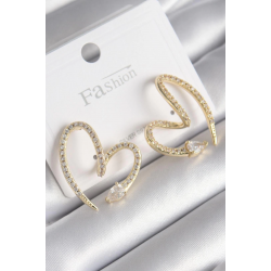 Mey İthalat® Pirinç Gold Renk Zirkon Taşlı Yılan Kalp Model Kadın Küpe