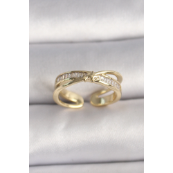 Mey İthalat® Pirinç Gold Renk Zirkon Taşlı Yıldız Detaylı Ayarlanabilir Kadın Yüzük